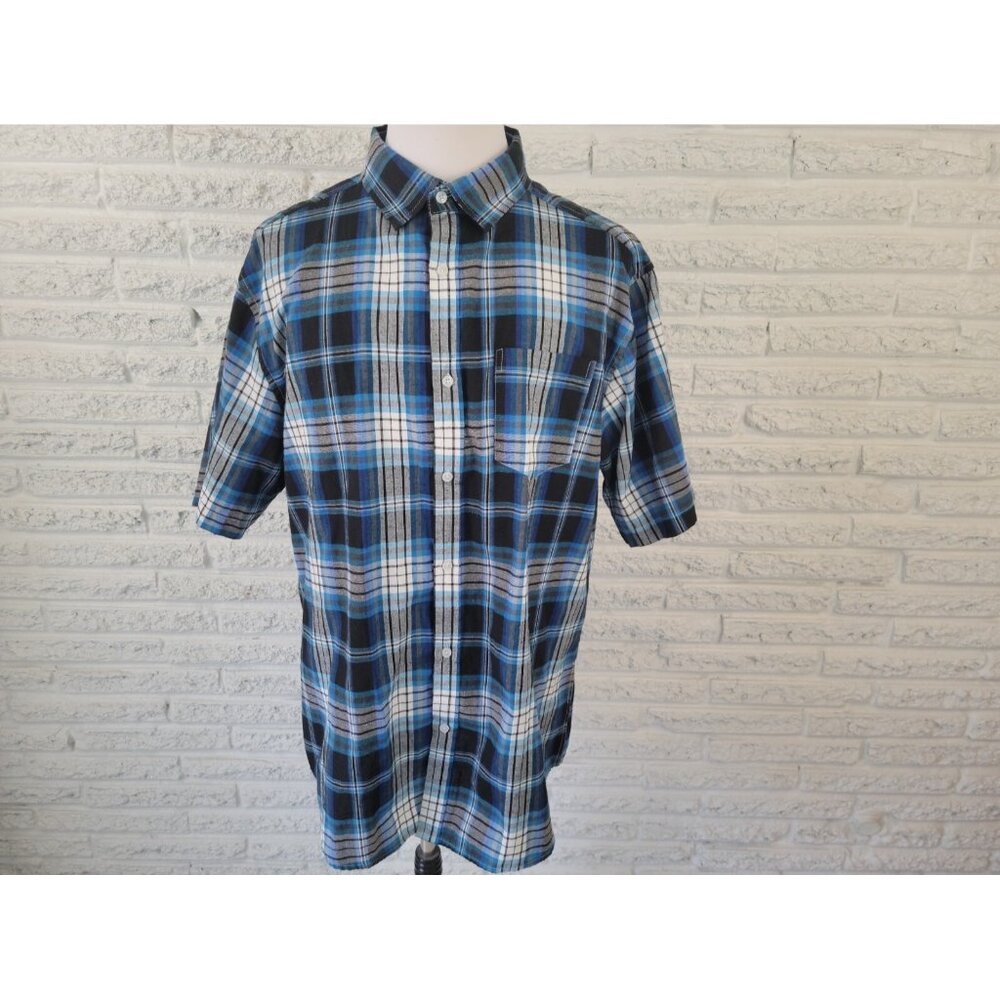 Roadblock Mens Shirt 3XL Short Sleeve Blue Plaid Collar Button Up PLA28E